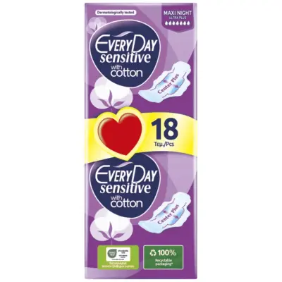 EVERYDAY σερβιέτες Sensitive Maxi Night (ΕΛ) 18τμχ. Χονδρική