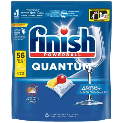 FINISH ταμπλέτες πλυντ. πιάτων Quantum All in 1 Lemon 56 Tabs Χονδρική