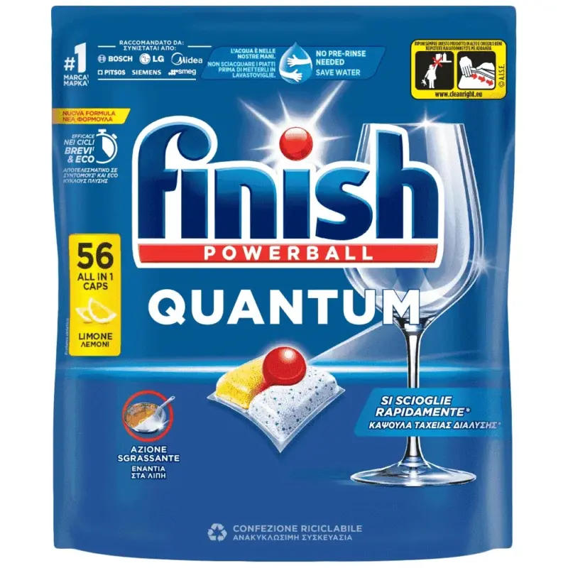 FINISH ταμπλέτες πλυντ. πιάτων Quantum All in 1 Lemon 56 Tabs Χονδρική