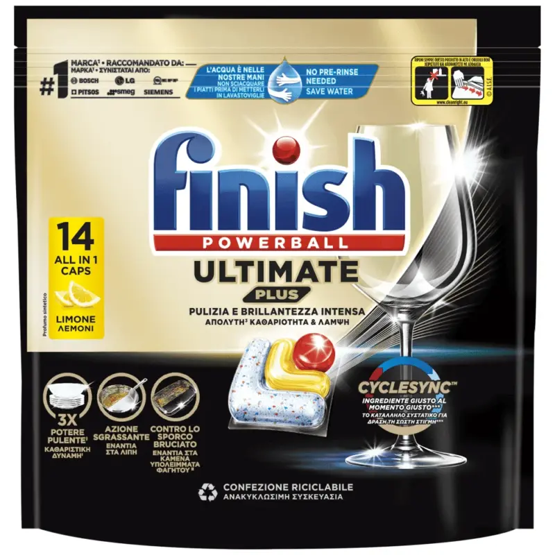 FINISH ταμπλέτες πλυντ. πιάτων Ultimate Plus All in 1 Lemon 14 Tabs Χονδρική